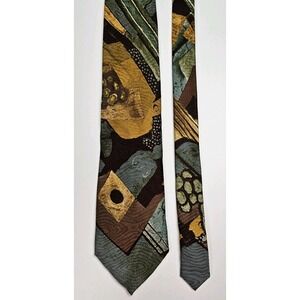 Bugatchi‎ Tie Brown Tan Blue Orange Geometric Italy Designer